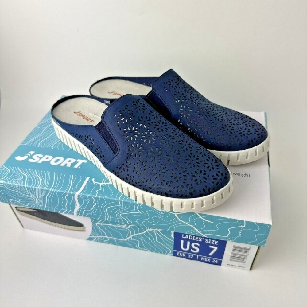 Jsport Floral Mule Slip On Contoured Lightweight Shoes -Navy-